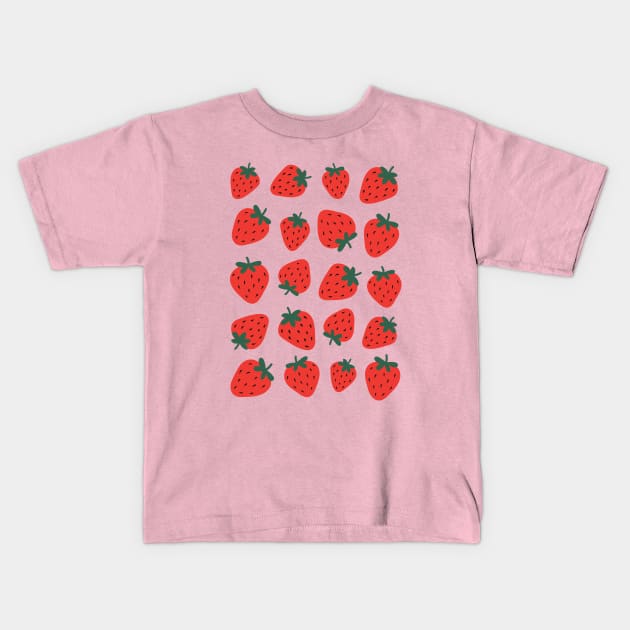 Strawberry Pattern Y2K Cottagecore Cute 2000s Strawberries Kids T-Shirt by sziszigraphics